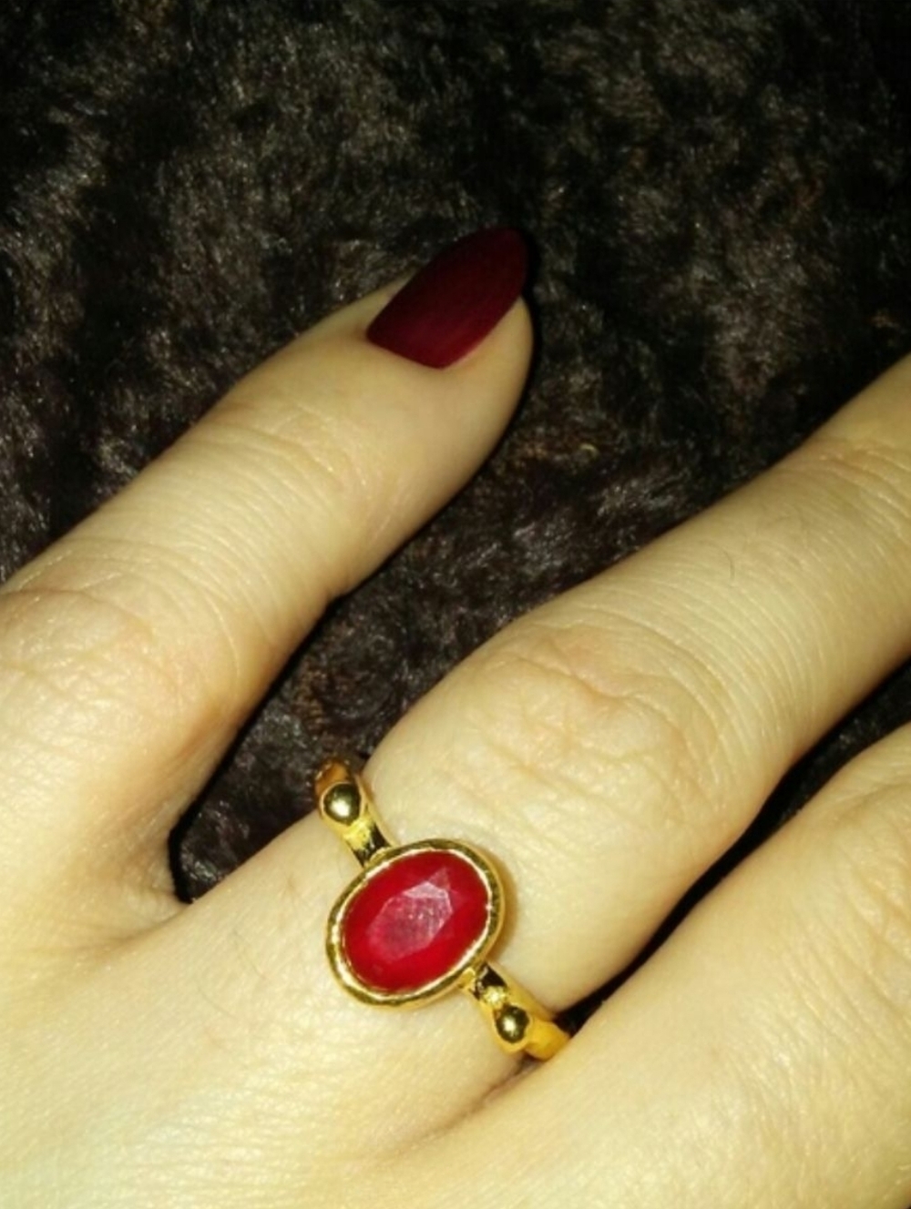 22k Gold Vermeil Turkish Artisan Ring Solid 925 Sterling Silver Red Oval Stone